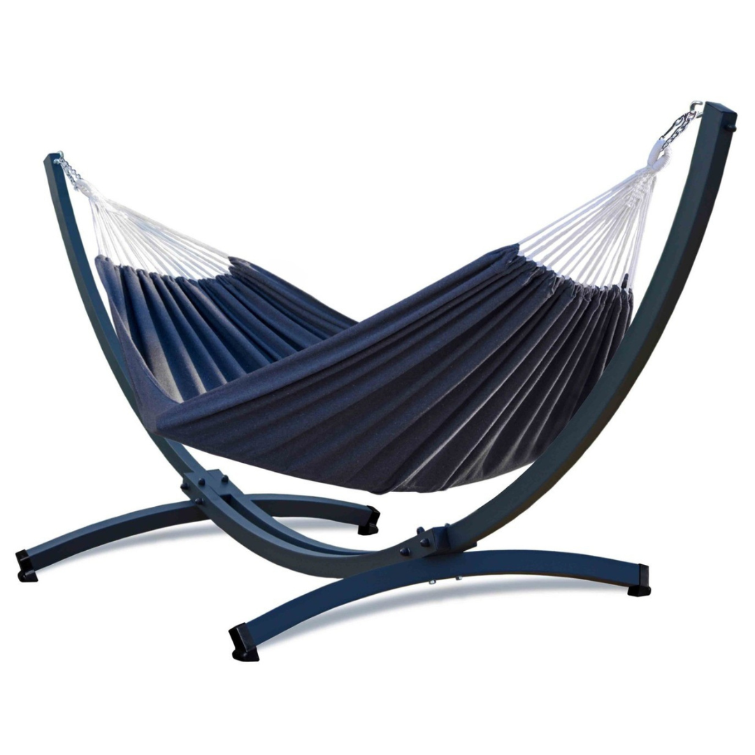 hamac extérieur sur pied bleu marine