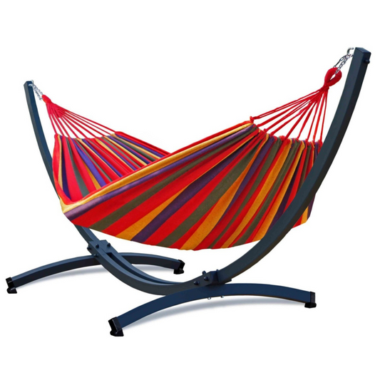 Hamac extérieur sur pied multicolore rayé